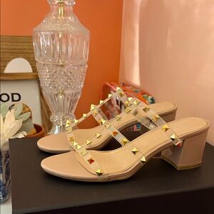 Studded Nude/Tan Block Heels